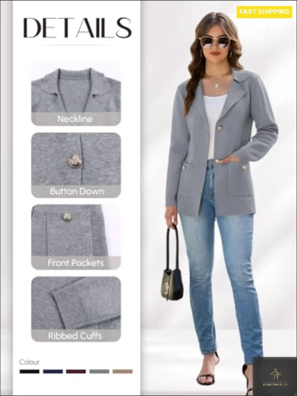 Sweater Blazer Casual Business Jacket Long Sleeve Cardigan Button Front Lapel